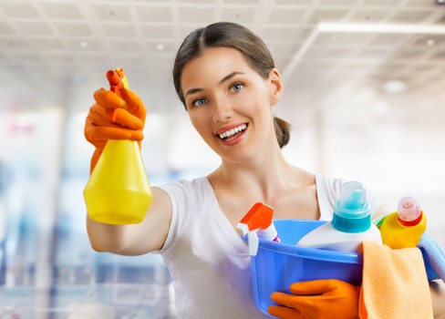 Commercial cleaning tasks including desks, floors, and washrooms