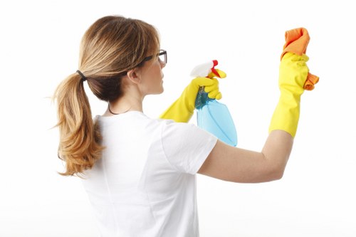 Local upholstery technician cleaning a sofa in a West London flat
